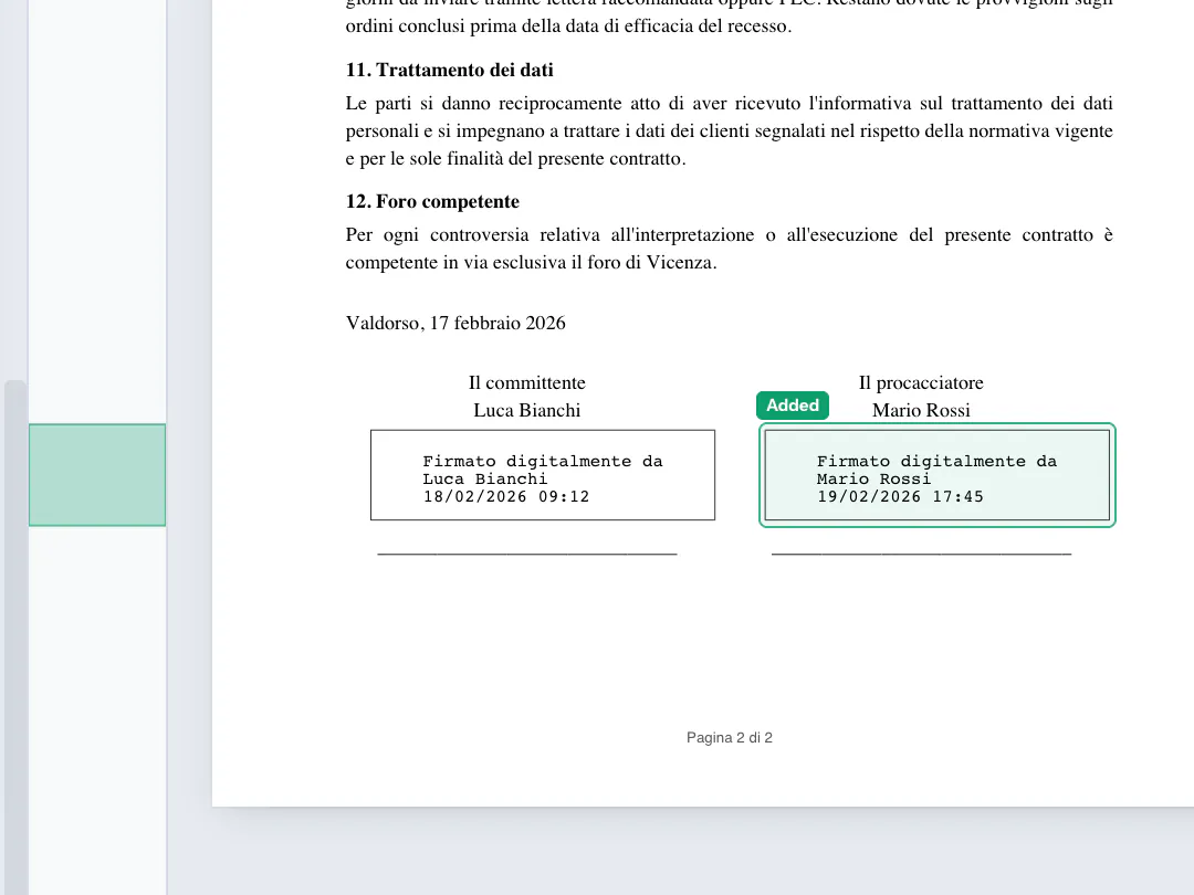 A digital signature added in the new version, marked as added and linked to the other version.