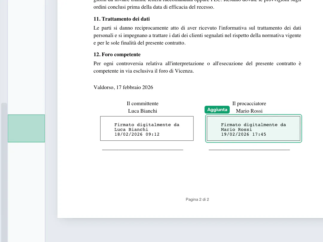 Una firma digitale aggiunta nella nuova versione, segnata come aggiunta e collegata all’altra versione.